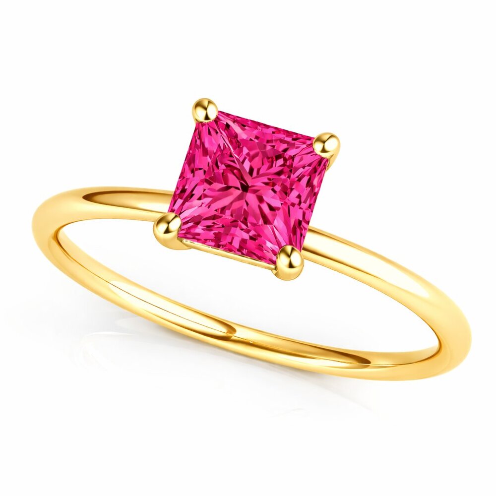 0.75 CT Ruby Gemstone Princess Cut Ring in 14K Yellow Gold | Elegant Solitaire D